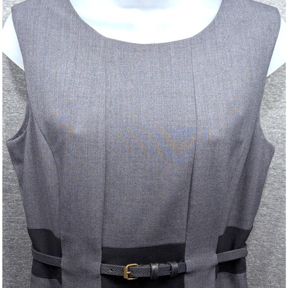CALVIN KLEIN Dress - Gray, Belted, Midi, Sleeveless, Zip Back, A-Line, Size 6 - Picture 2 of 6